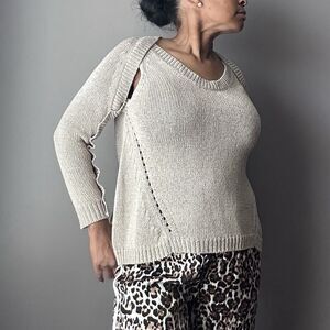 Vivienne‎ Tam Sweater Women’s M Crewneck Beige Crochet Knit Coastal